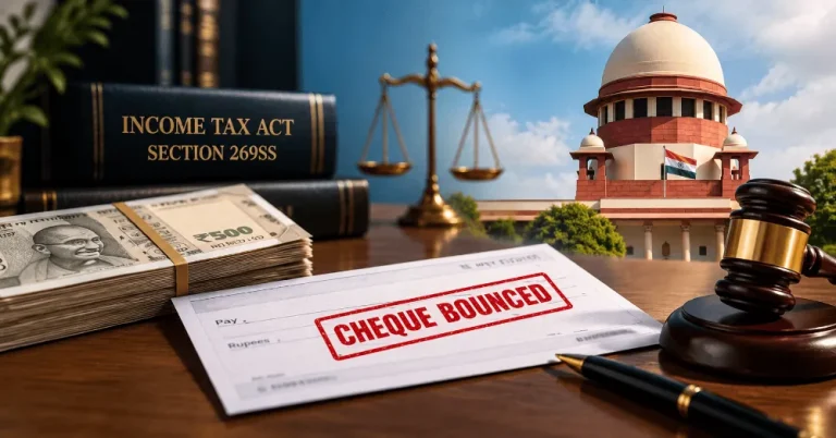 Illustration of a cash handshake loan beside a cheque stamped insufficient funds, representing a Section 138 NI Act cheque bounce dispute