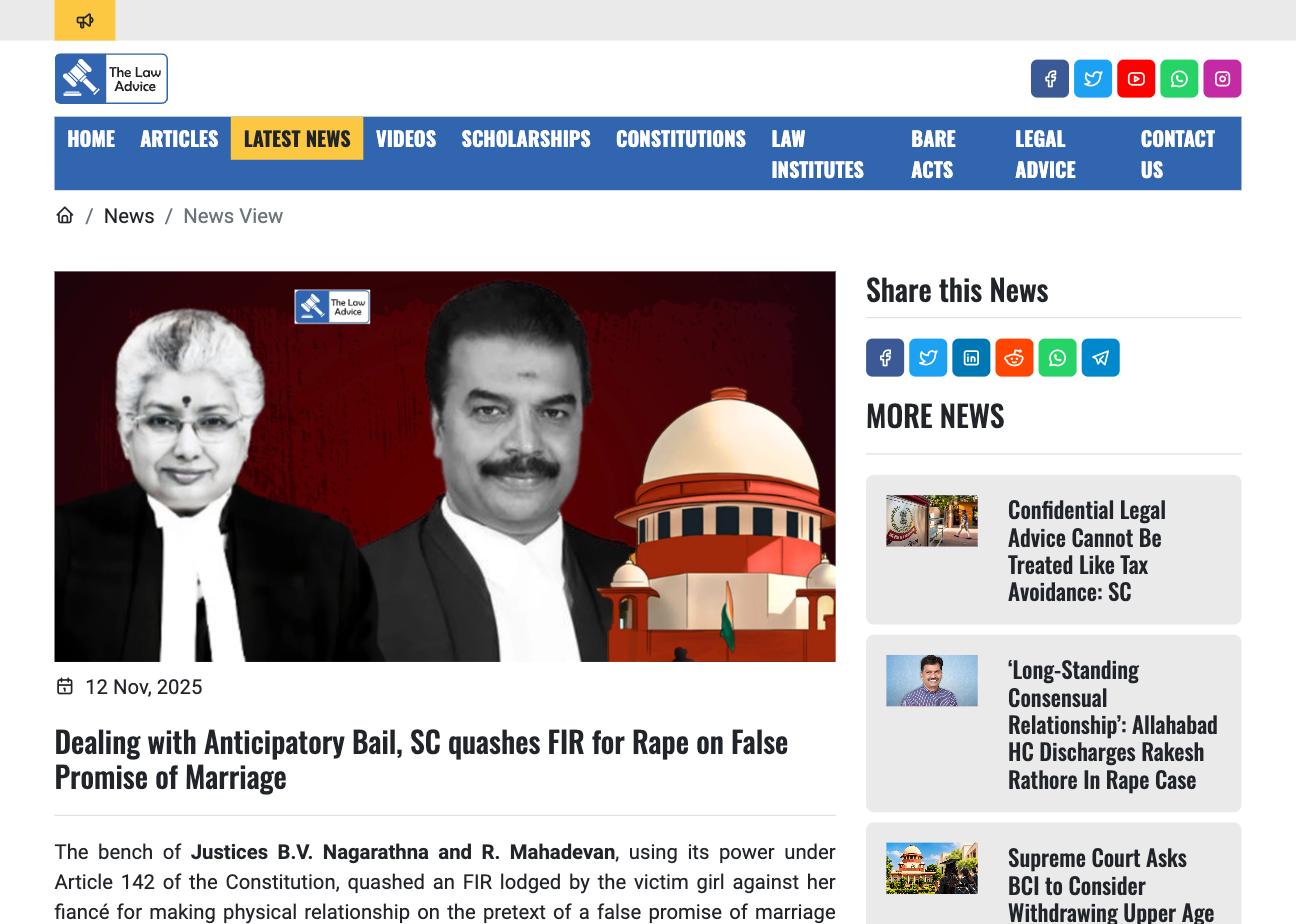 The Law Advice The Law Advice — Supreme Court quashes FIR in anticipatory bail matter
